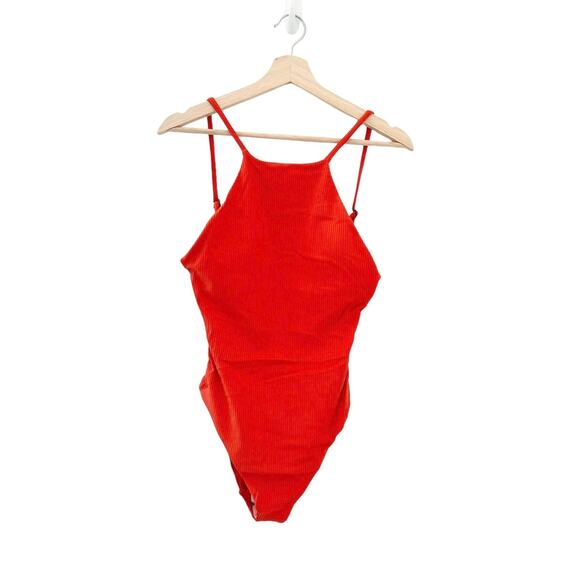 Andie Swim The Asbury Ribbed One Piece Swimsuit in Siren Orange L NWT - Picture 2 of 5